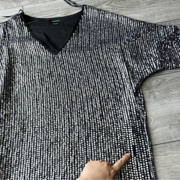 Marciano Sequins V Neck Dolman Sleeve  Oversized Tunics Mini Dress - Picture 12 of 15